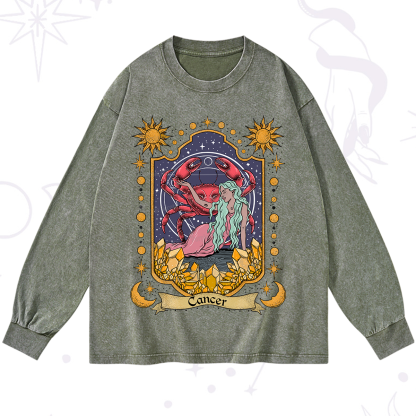 Purplehecate Cancer Zodiac Washed Long Sleeve Shirt