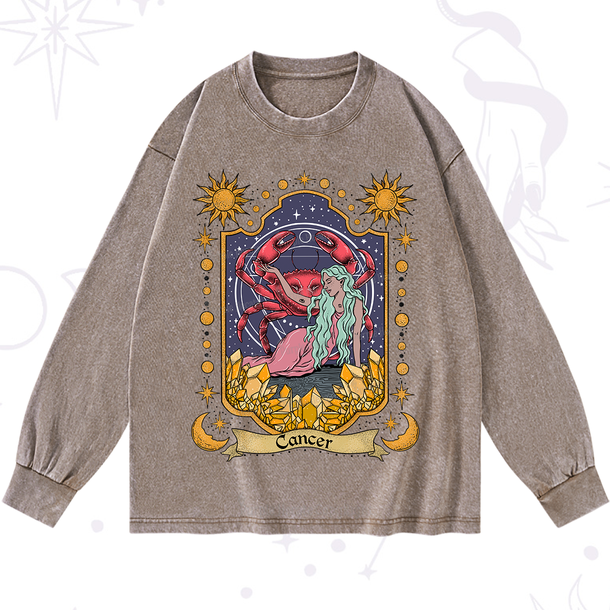 Purplehecate Cancer Zodiac Washed Long Sleeve Shirt