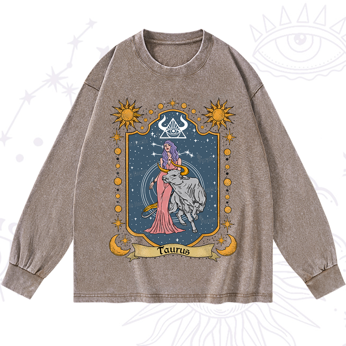 Purplehecate Taurus Zodiac Washed Long Sleeve Shirt