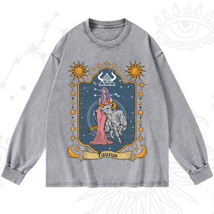 Purplehecate Taurus Zodiac Washed Long Sleeve Shirt