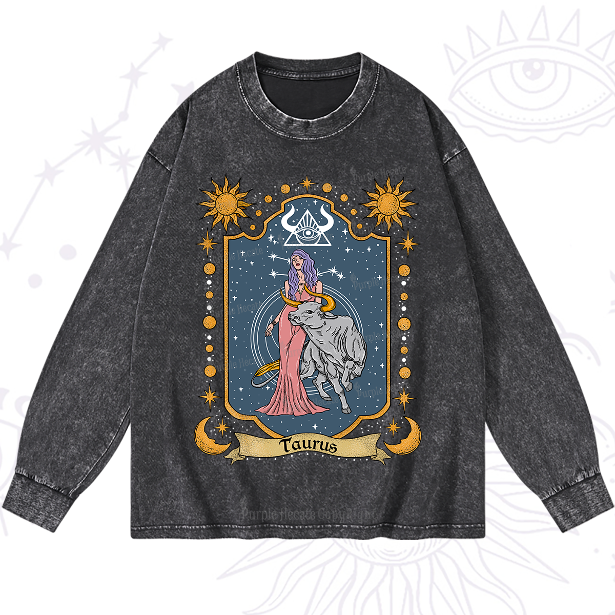 Purplehecate Taurus Zodiac Washed Long Sleeve Shirt