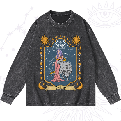 Purplehecate Taurus Zodiac Washed Long Sleeve Shirt