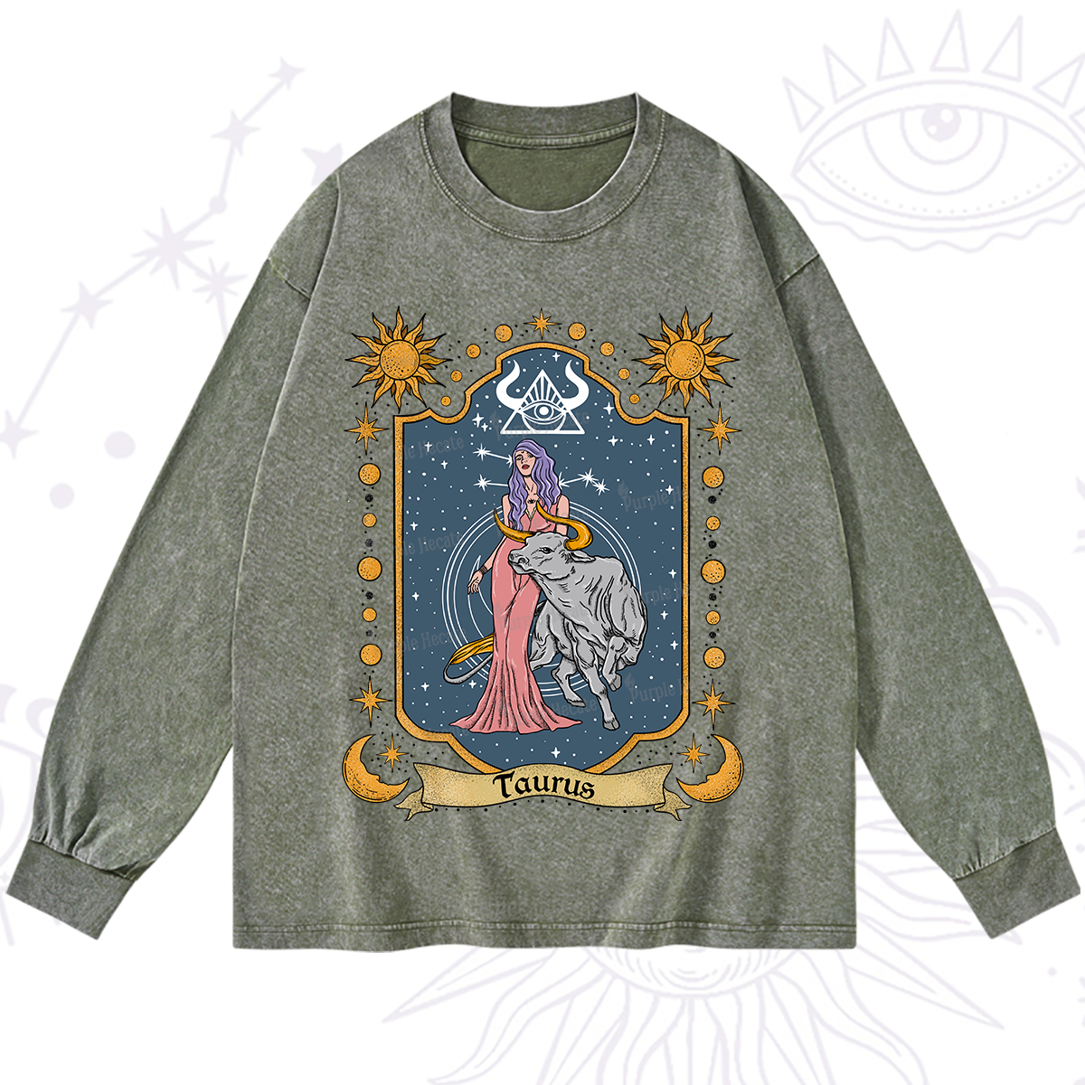 Purplehecate Taurus Zodiac Washed Long Sleeve Shirt