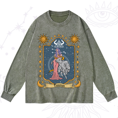 Purplehecate Taurus Zodiac Washed Long Sleeve Shirt