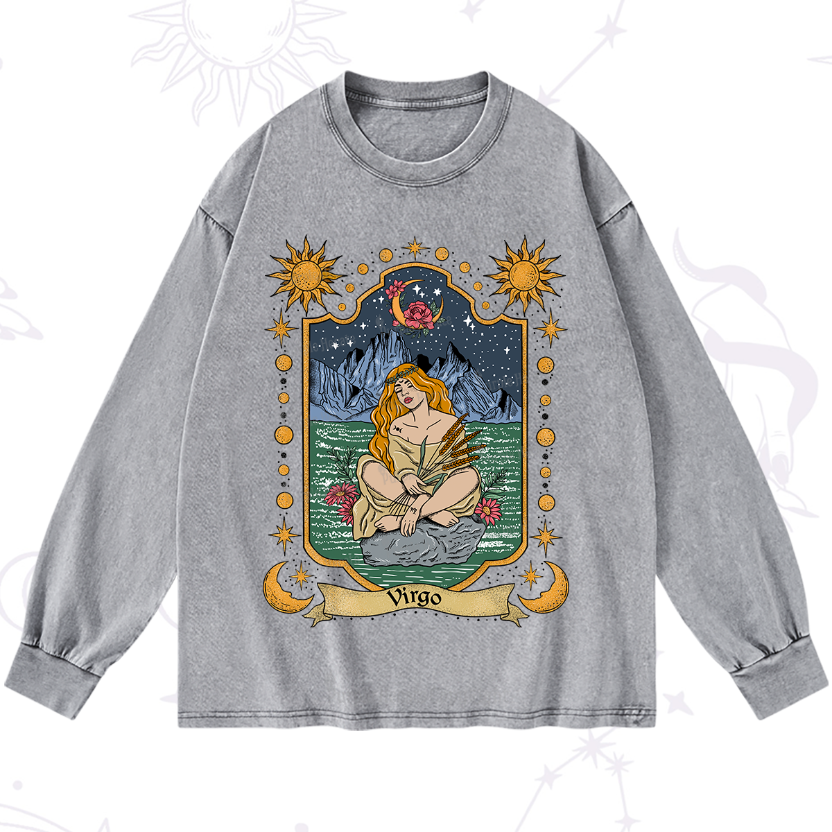 Purplehecate Virgo Zodiac Washed Long Sleeve Shirt
