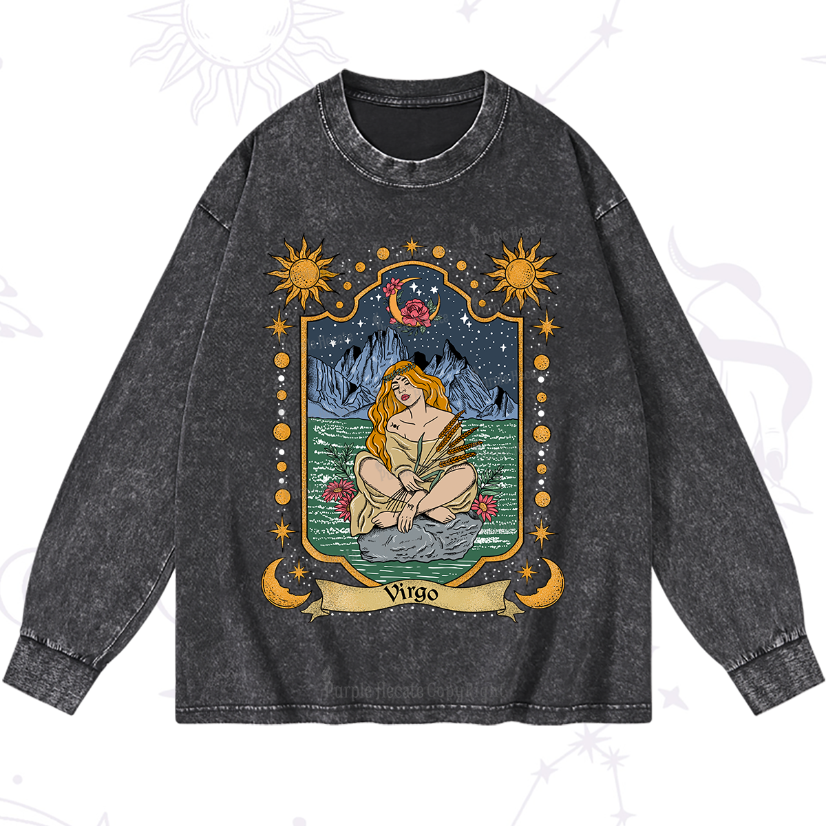 Purplehecate Virgo Zodiac Washed Long Sleeve Shirt