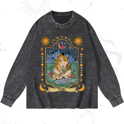 Purplehecate Virgo Zodiac Washed Long Sleeve Shirt