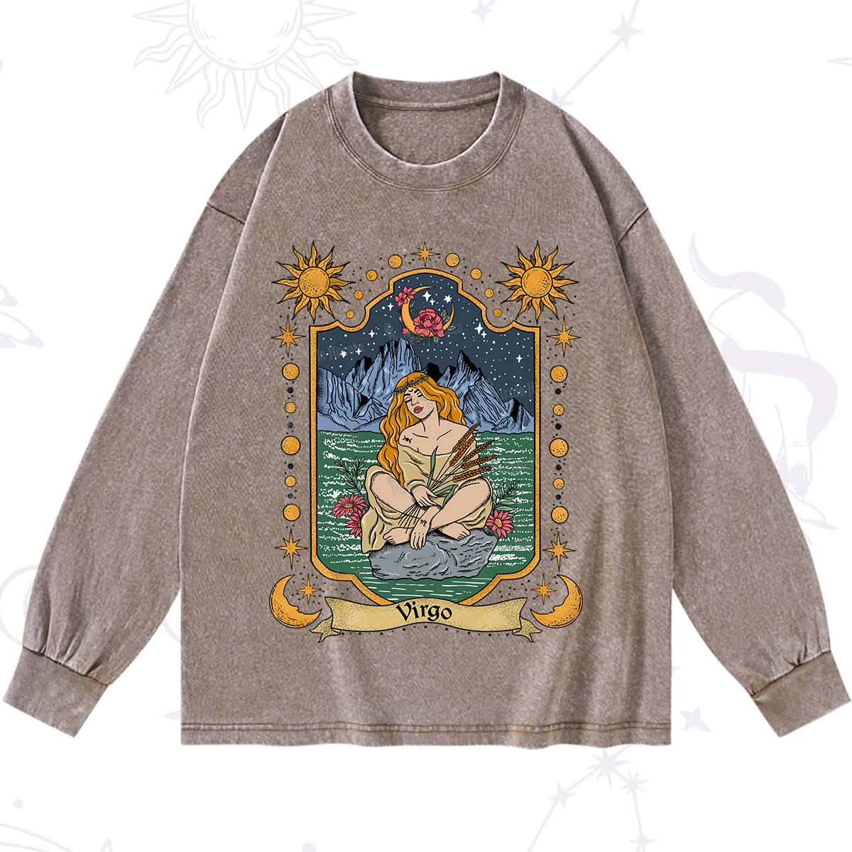 Purplehecate Virgo Zodiac Washed Long Sleeve Shirt