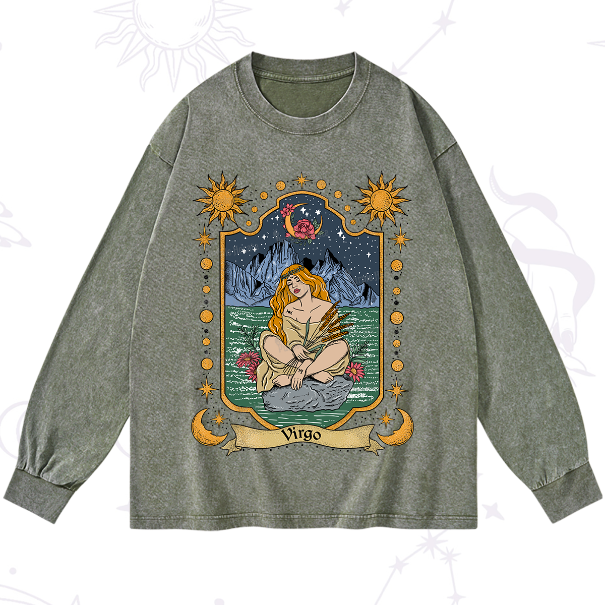 Purplehecate Virgo Zodiac Washed Long Sleeve Shirt