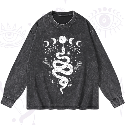 Purplehecate Snake And Moon Phase Comfort Washed Long Sleeve Shirt
