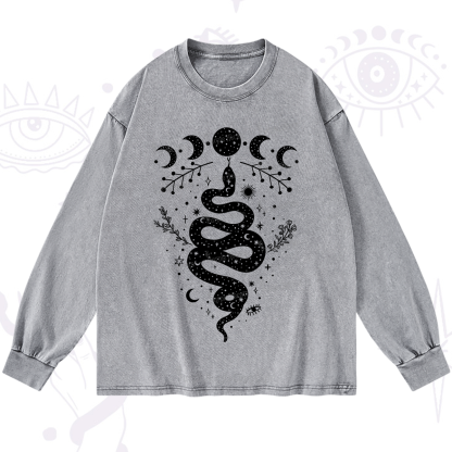 Purplehecate Snake And Moon Phase Comfort Washed Long Sleeve Shirt