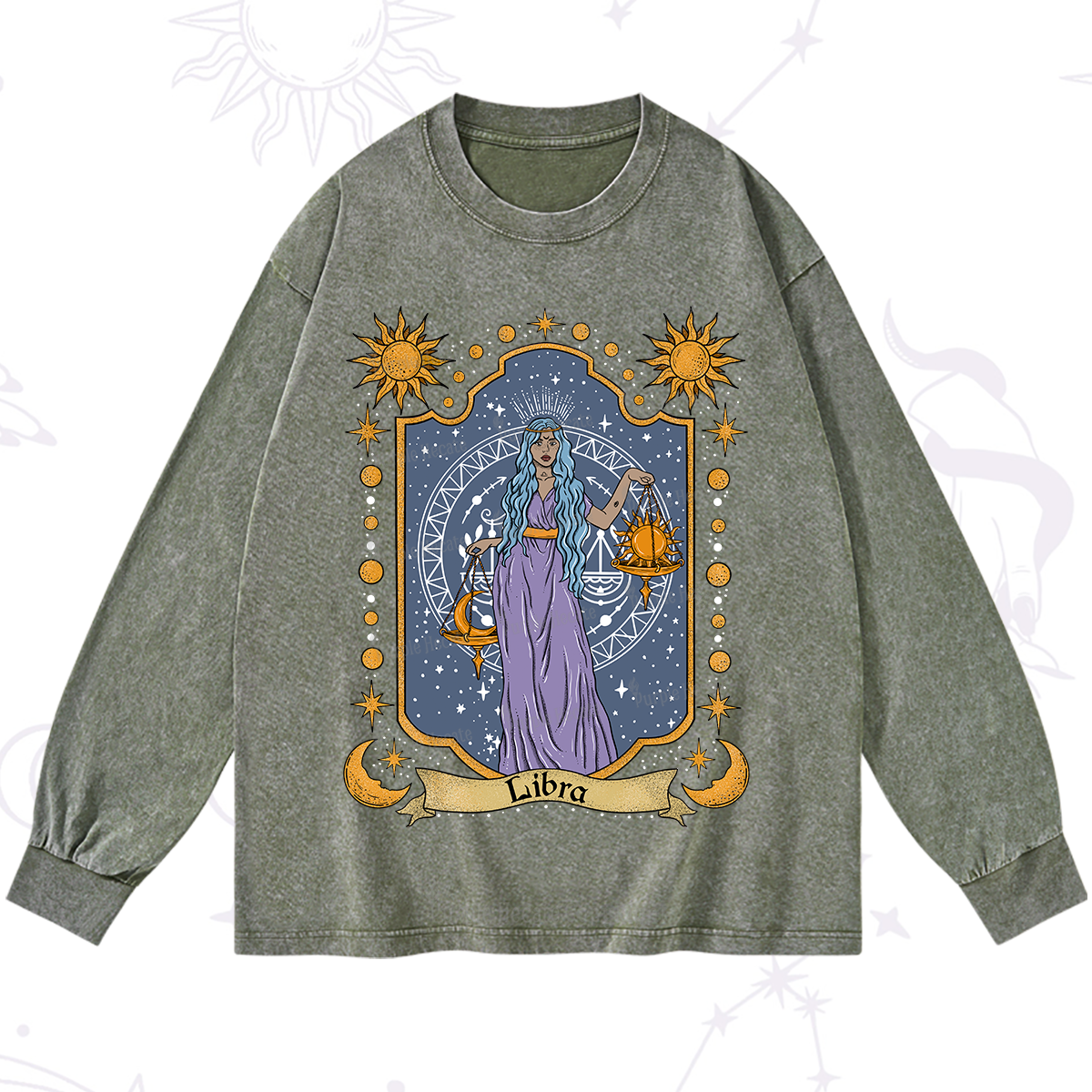 Purplehecate Libra Zodiac Washed Long Sleeve Shirt