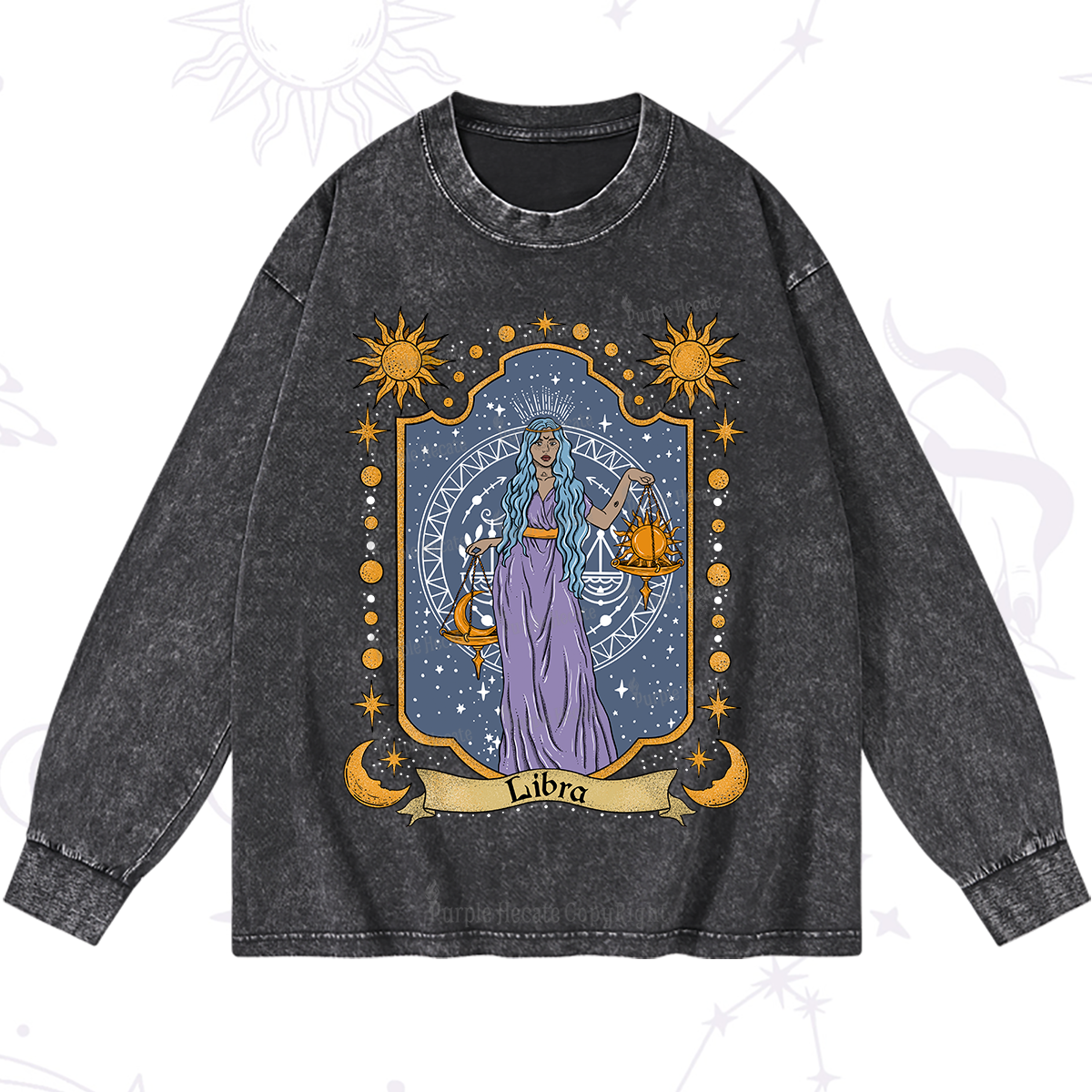 Purplehecate Libra Zodiac Washed Long Sleeve Shirt