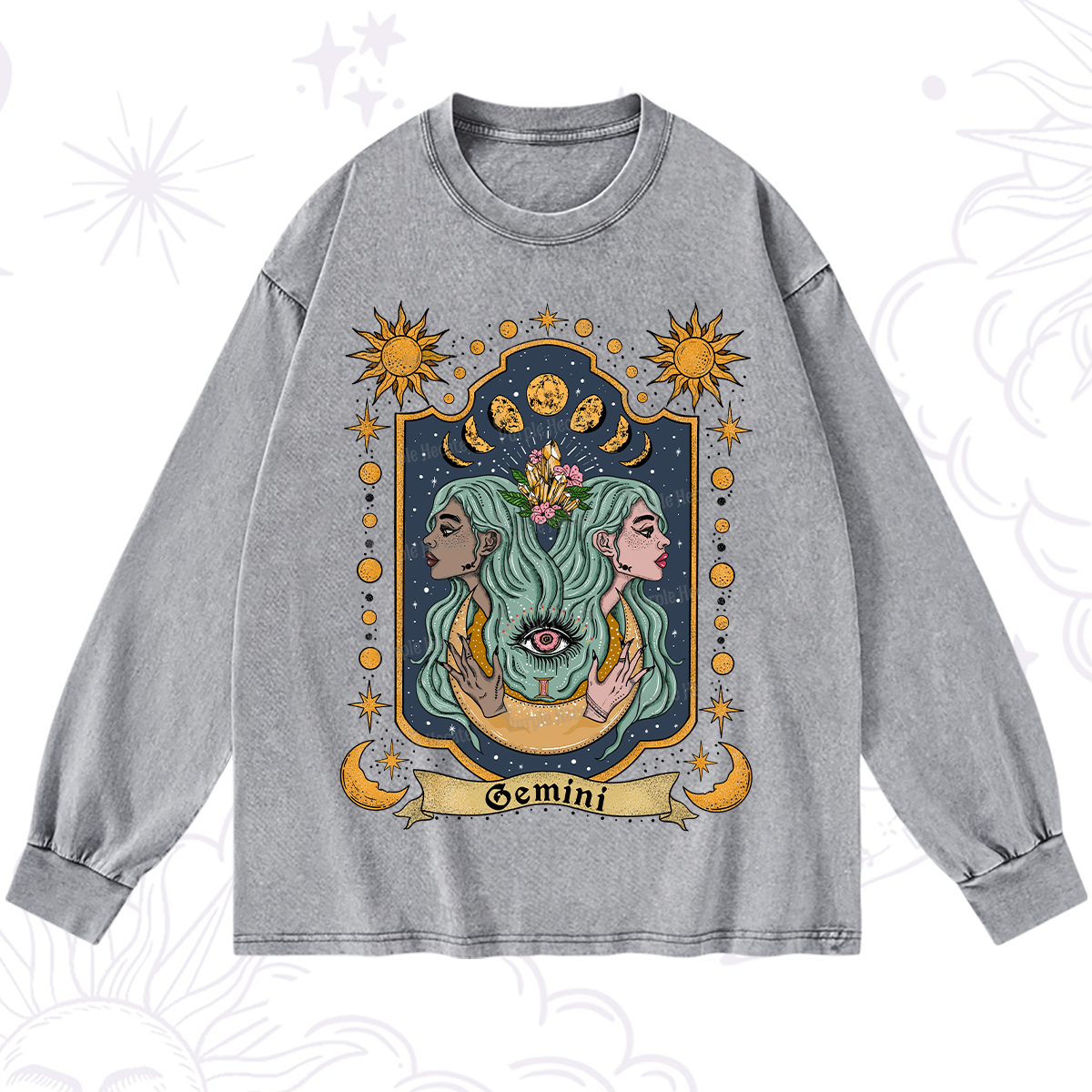 Purplehecate Gemini Zodiac Washed Long Sleeve Shirt