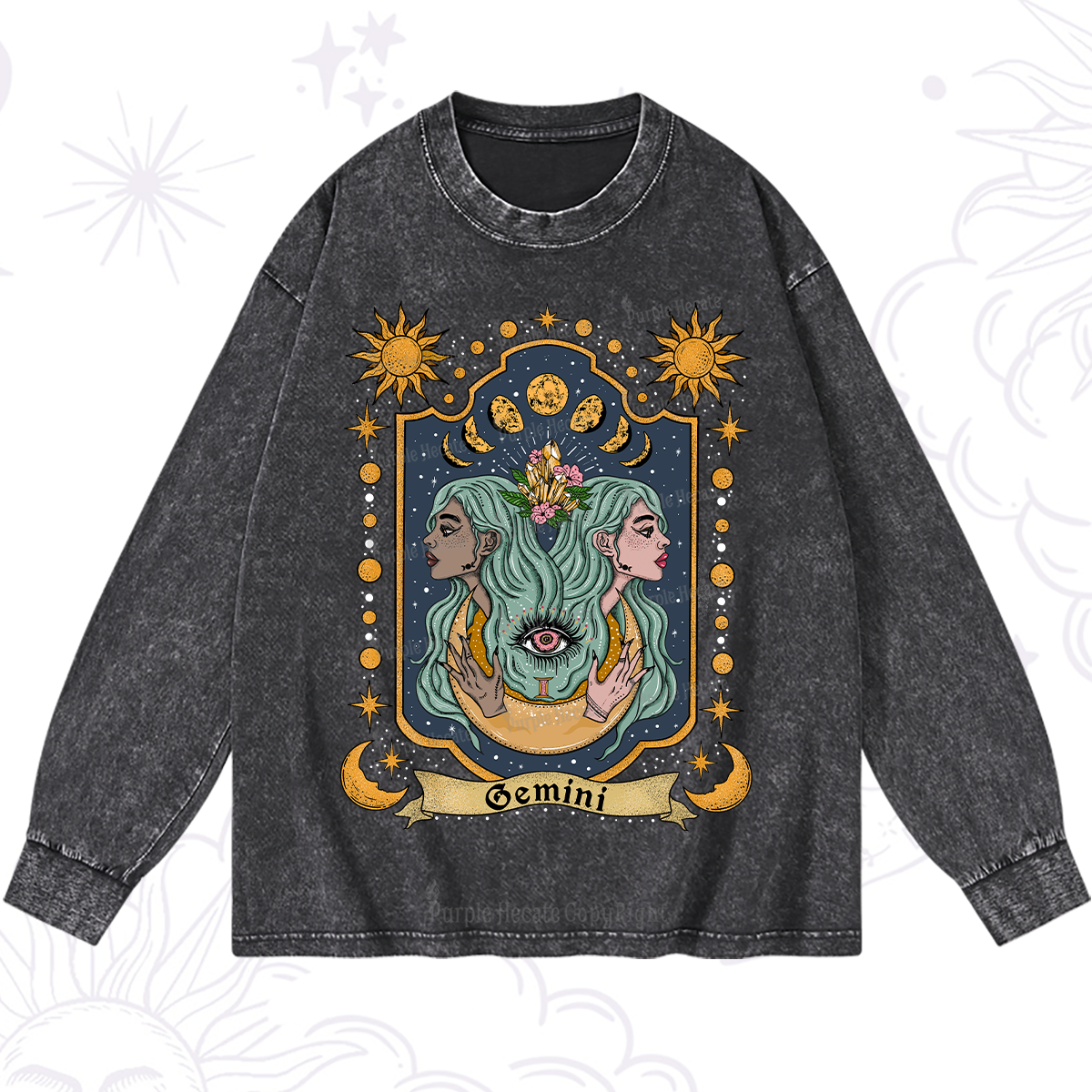 Purplehecate Gemini Zodiac Washed Long Sleeve Shirt