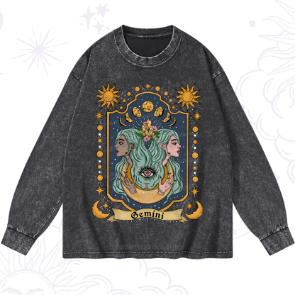 Purplehecate Gemini Zodiac Washed Long Sleeve Shirt