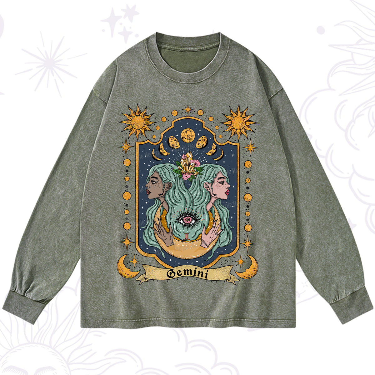 Purplehecate Gemini Zodiac Washed Long Sleeve Shirt