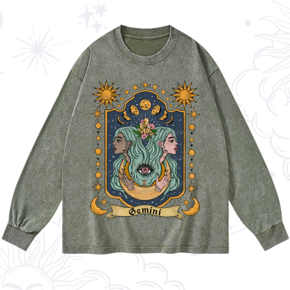 Purplehecate Gemini Zodiac Washed Long Sleeve Shirt