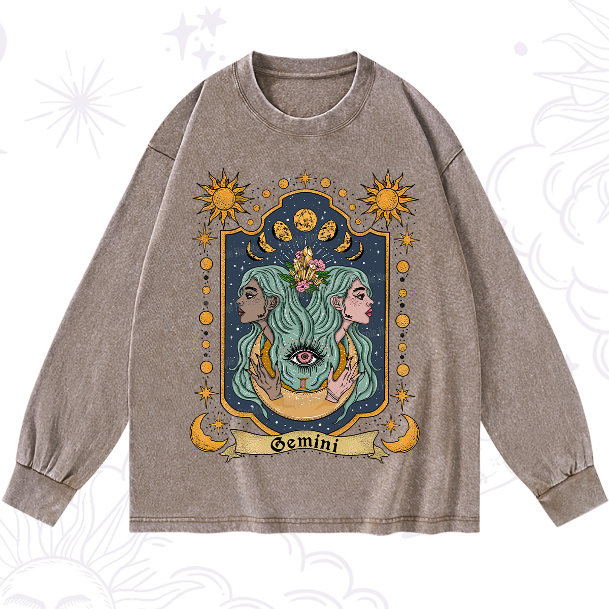 Purplehecate Gemini Zodiac Washed Long Sleeve Shirt