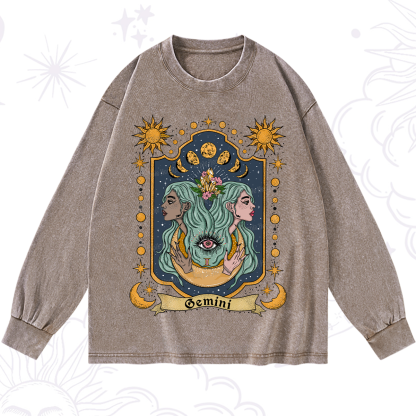Purplehecate Gemini Zodiac Washed Long Sleeve Shirt