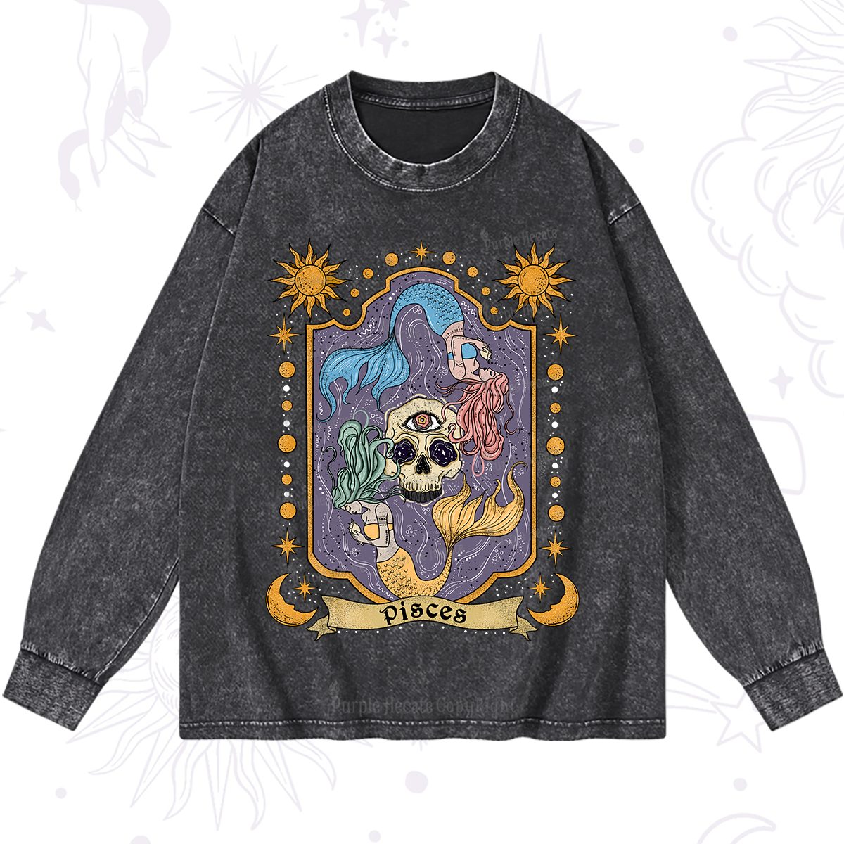 Purplehecate Pisces Zodiac Washed Long Sleeve Shirt