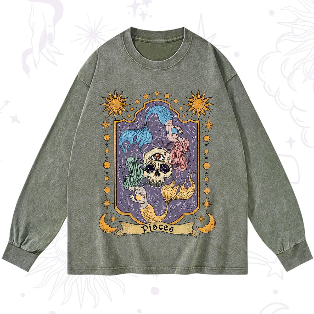 Purplehecate Pisces Zodiac Washed Long Sleeve Shirt