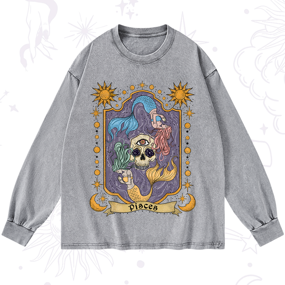Purplehecate Pisces Zodiac Washed Long Sleeve Shirt