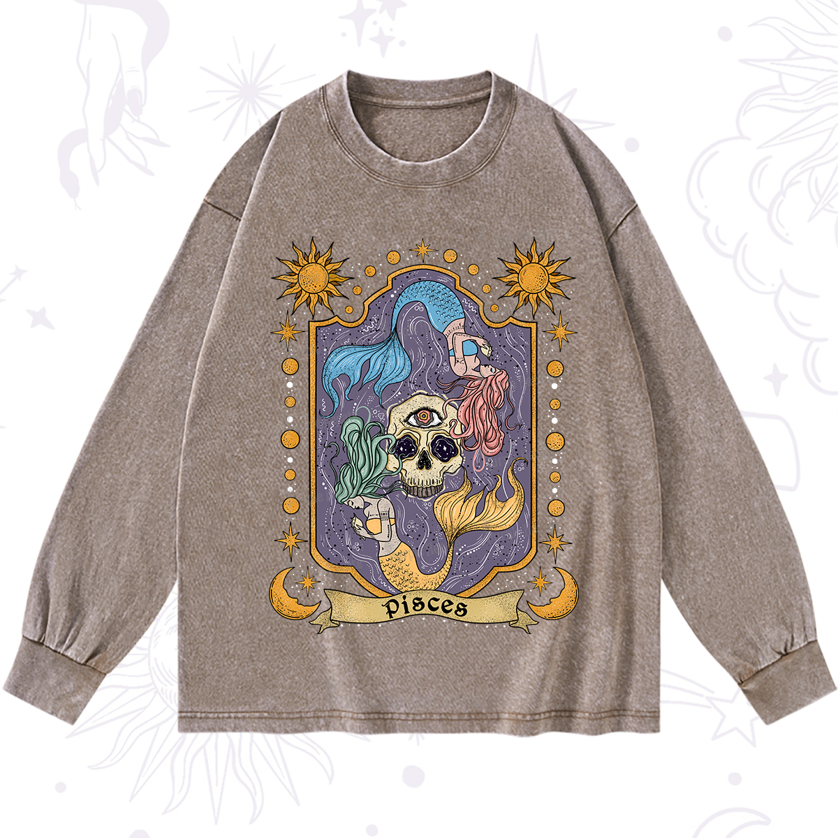 Purplehecate Pisces Zodiac Washed Long Sleeve Shirt
