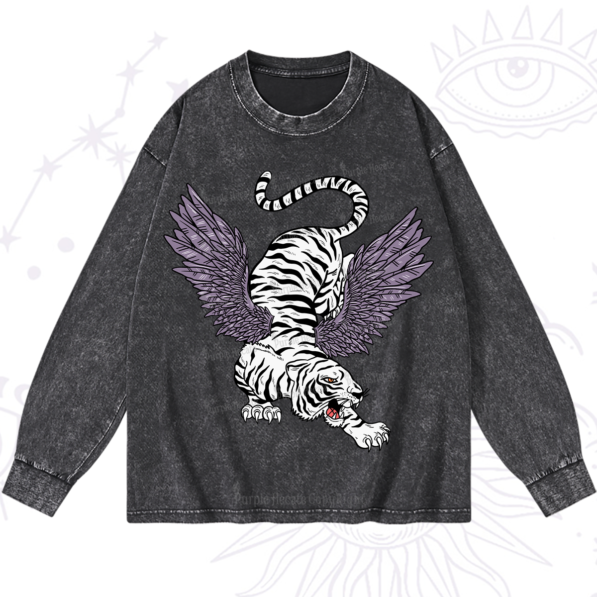 Purplehecate Tiger With Wings Washed Long Sleeve Shirt