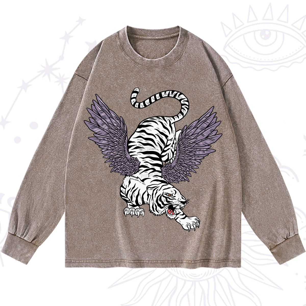 Purplehecate Tiger With Wings Washed Long Sleeve Shirt