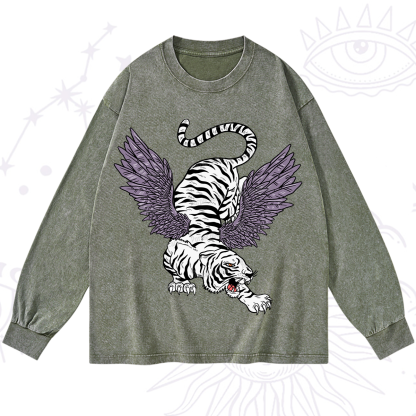 Purplehecate Tiger With Wings Washed Long Sleeve Shirt