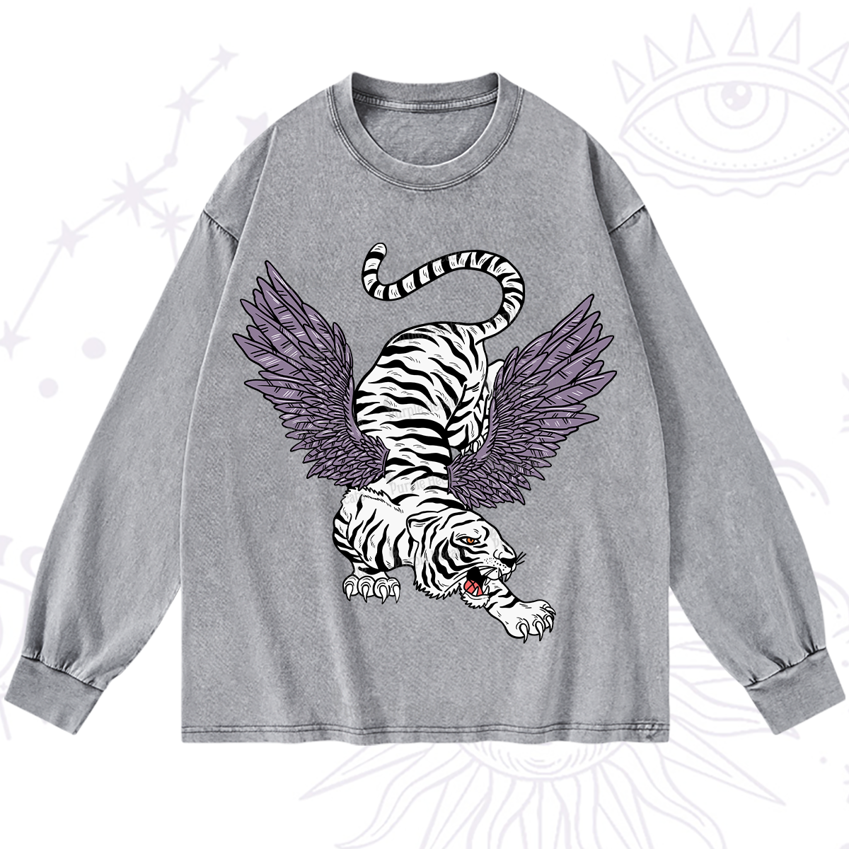 Purplehecate Tiger With Wings Washed Long Sleeve Shirt