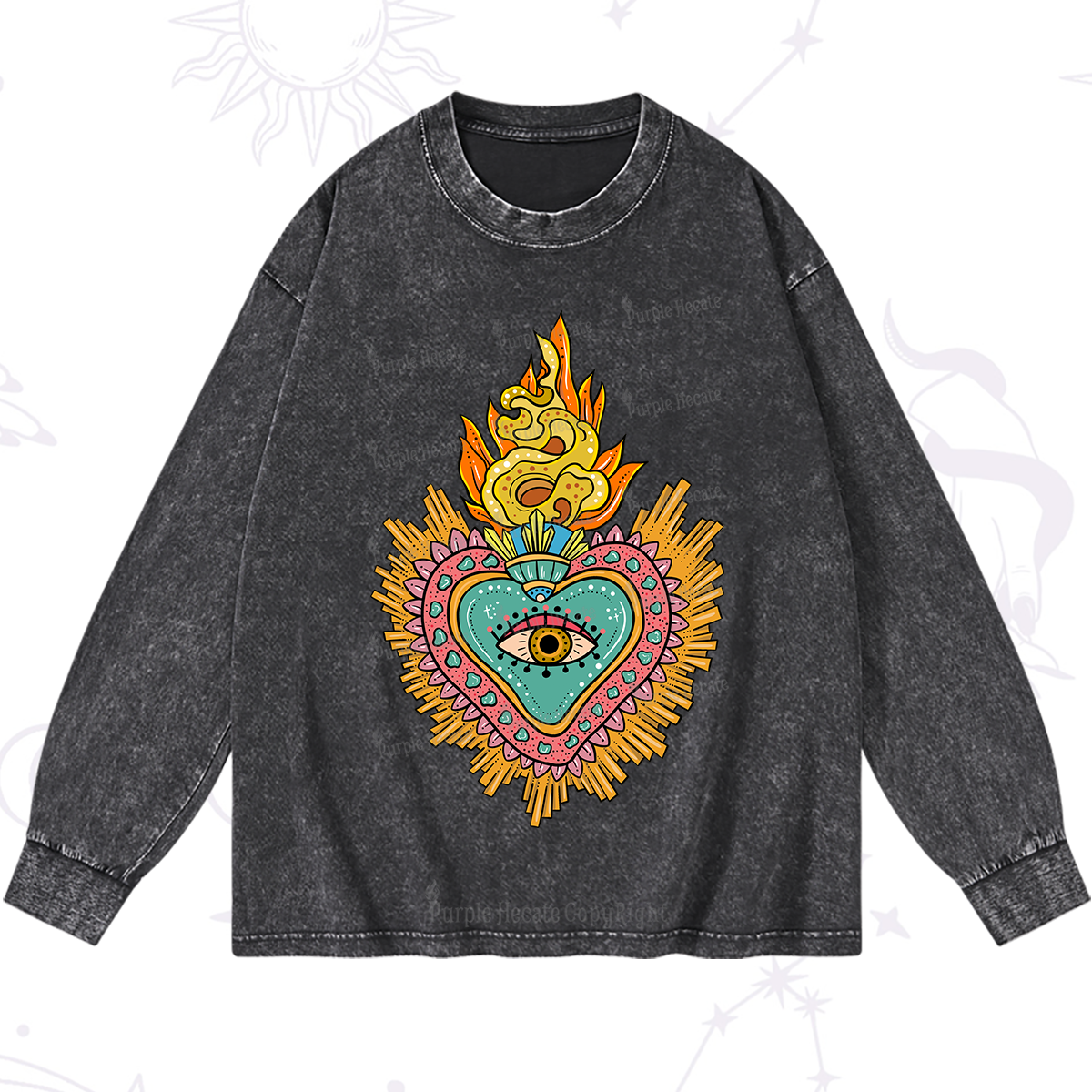 Purplehecate Rainbow Sacred Heart Washed Long Sleeve Shirt