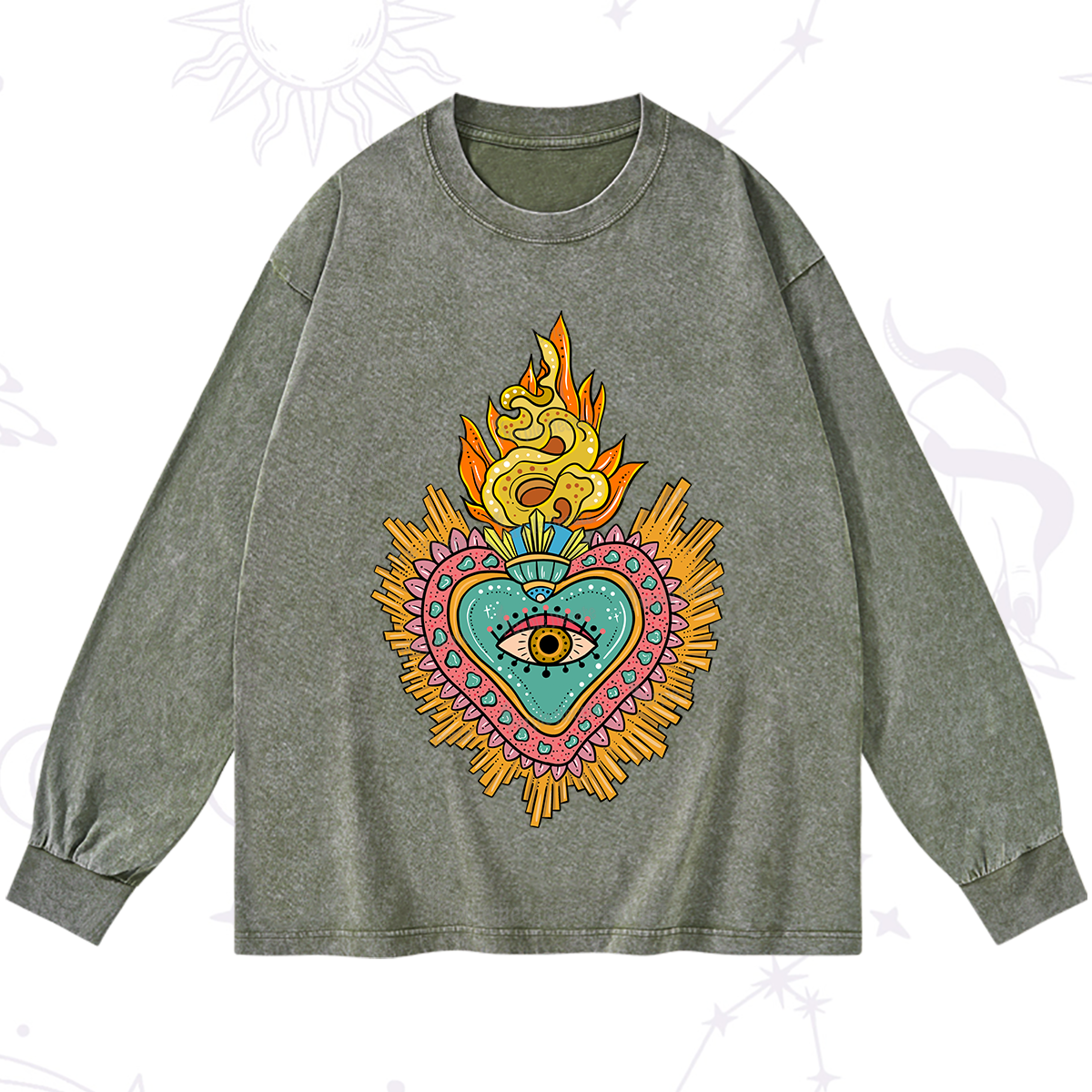 Purplehecate Rainbow Sacred Heart Washed Long Sleeve Shirt