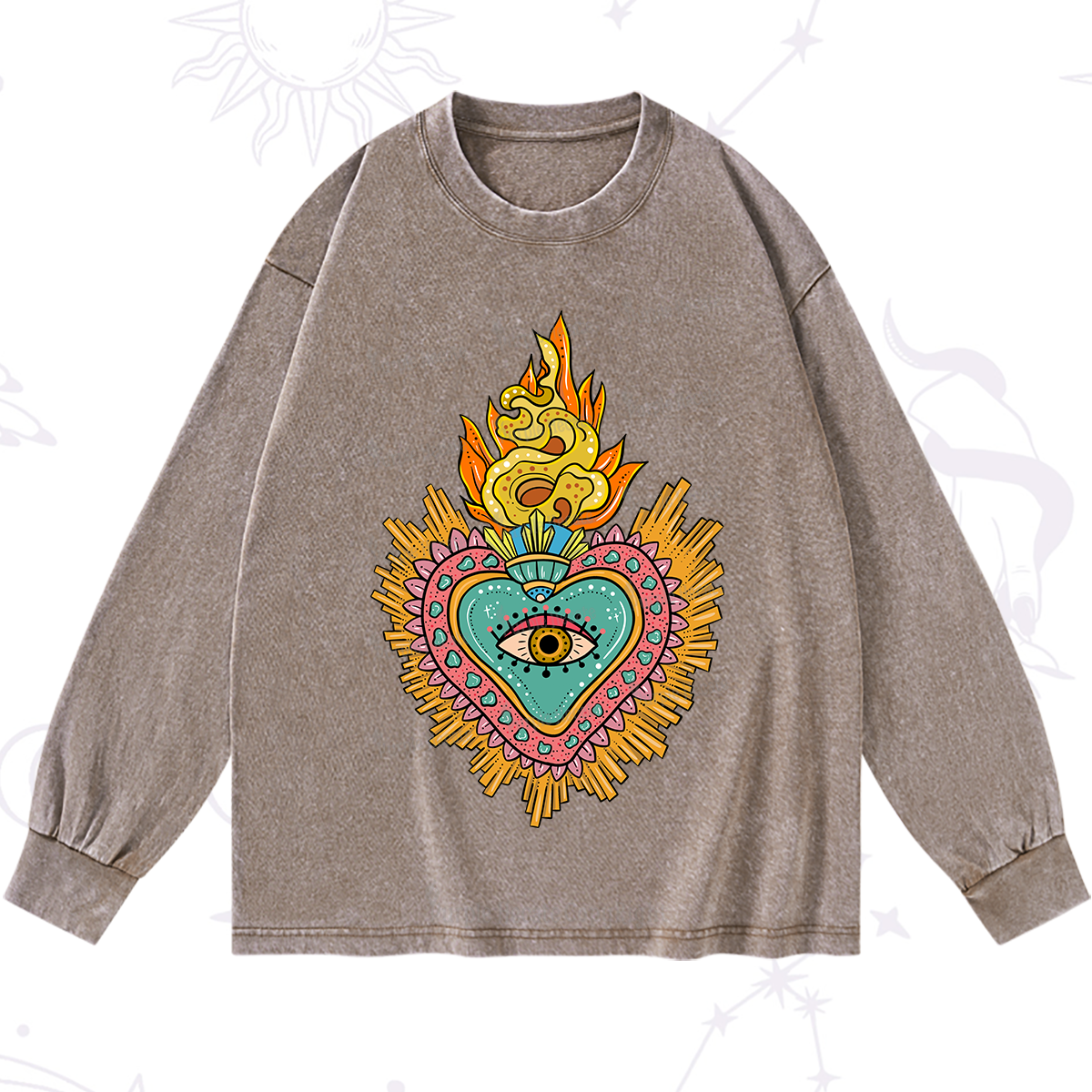 Purplehecate Rainbow Sacred Heart Washed Long Sleeve Shirt
