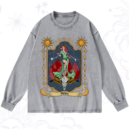 Purplehecate Aries Zodiac Washed Long Sleeve Shirt