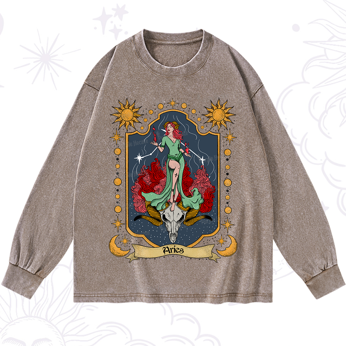 Purplehecate Aries Zodiac Washed Long Sleeve Shirt