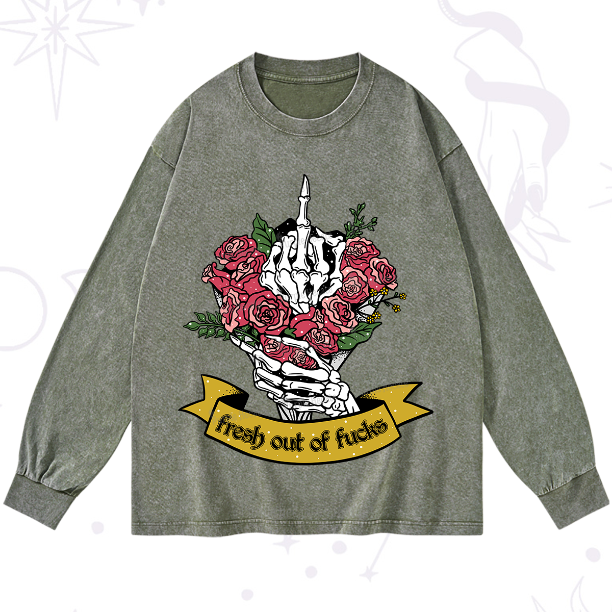 Purplehecate Fresh Out Of Fucks Washed Long Sleeve Shirt