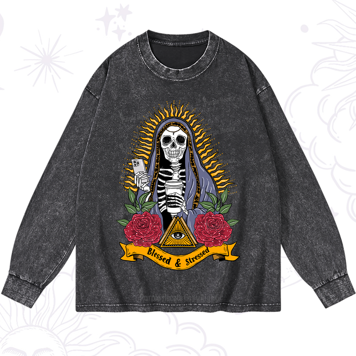 Purplehecate Blessed And Stressed Washed Long Sleeve Shirt