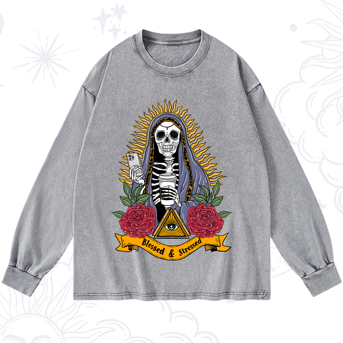 Purplehecate Blessed And Stressed Washed Long Sleeve Shirt