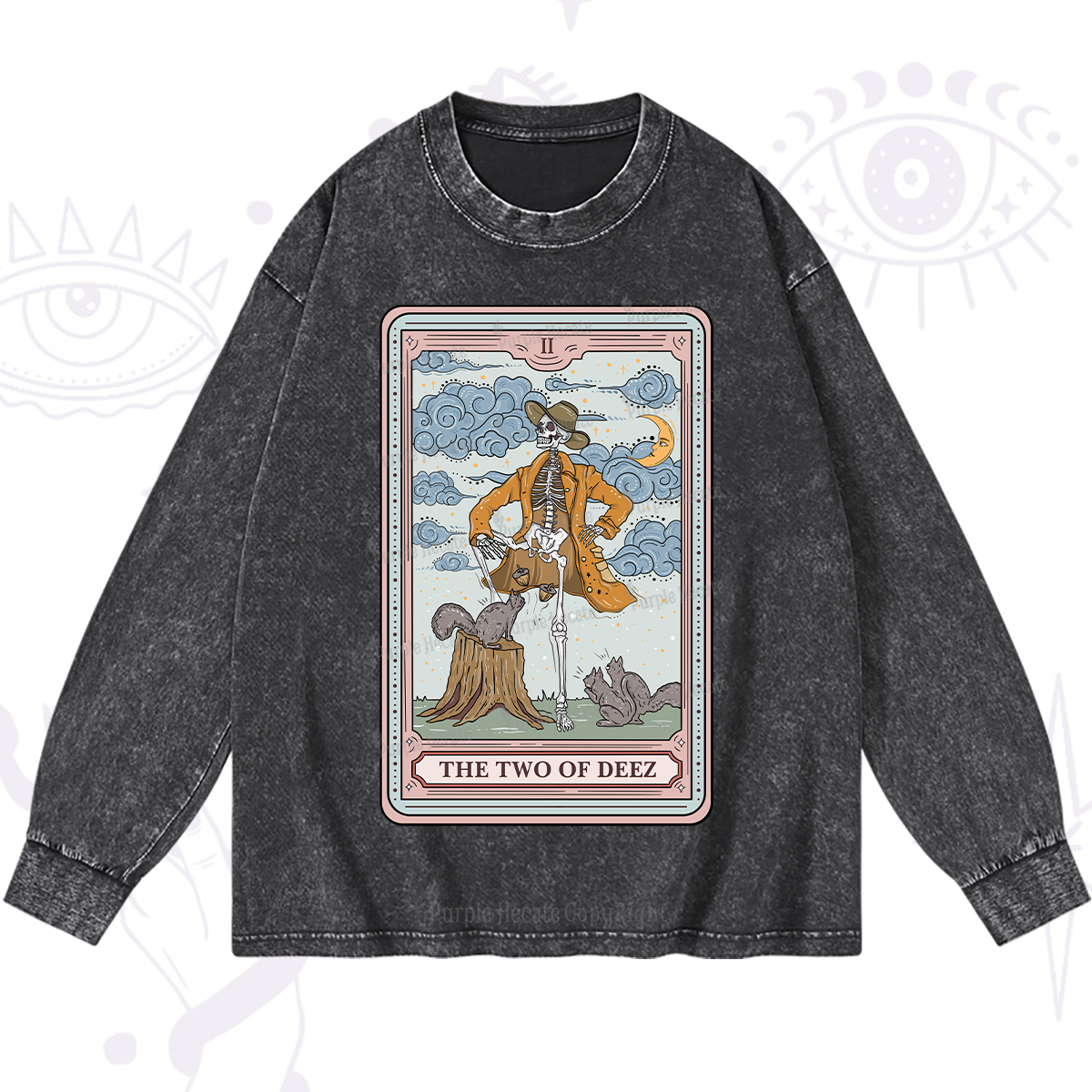 Purplehecate The Two Of Deez Tarot Washed Long Sleeve Shirt