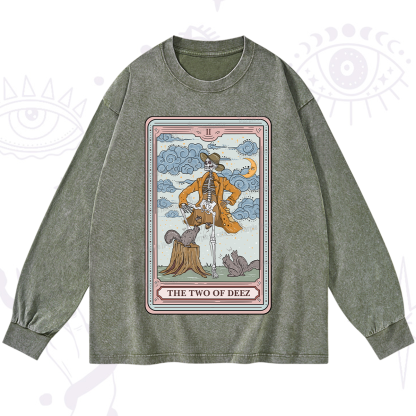 Purplehecate The Two Of Deez Tarot Washed Long Sleeve Shirt