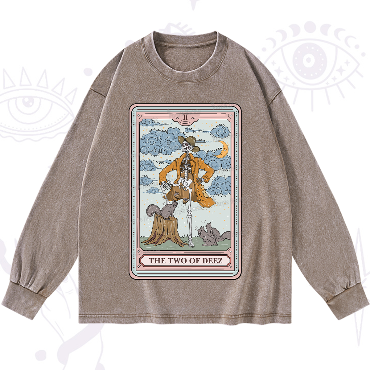 Purplehecate The Two Of Deez Tarot Washed Long Sleeve Shirt