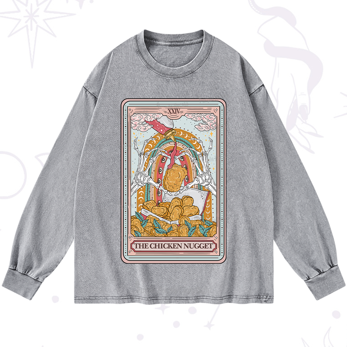 Purplehecate The Chicken Nugget Food Tarot Washed Long Sleeve Shirt