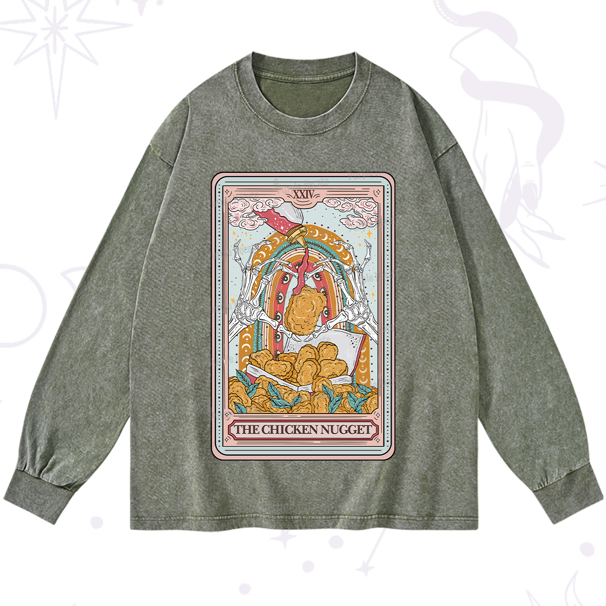 Purplehecate The Chicken Nugget Food Tarot Washed Long Sleeve Shirt