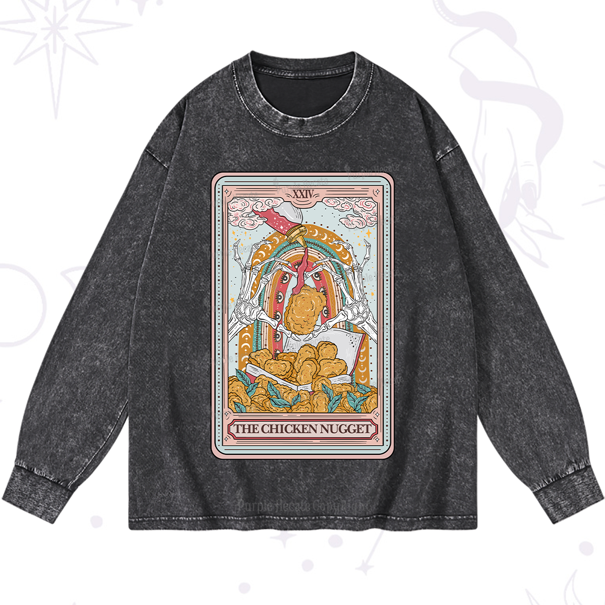 Purplehecate The Chicken Nugget Food Tarot Washed Long Sleeve Shirt