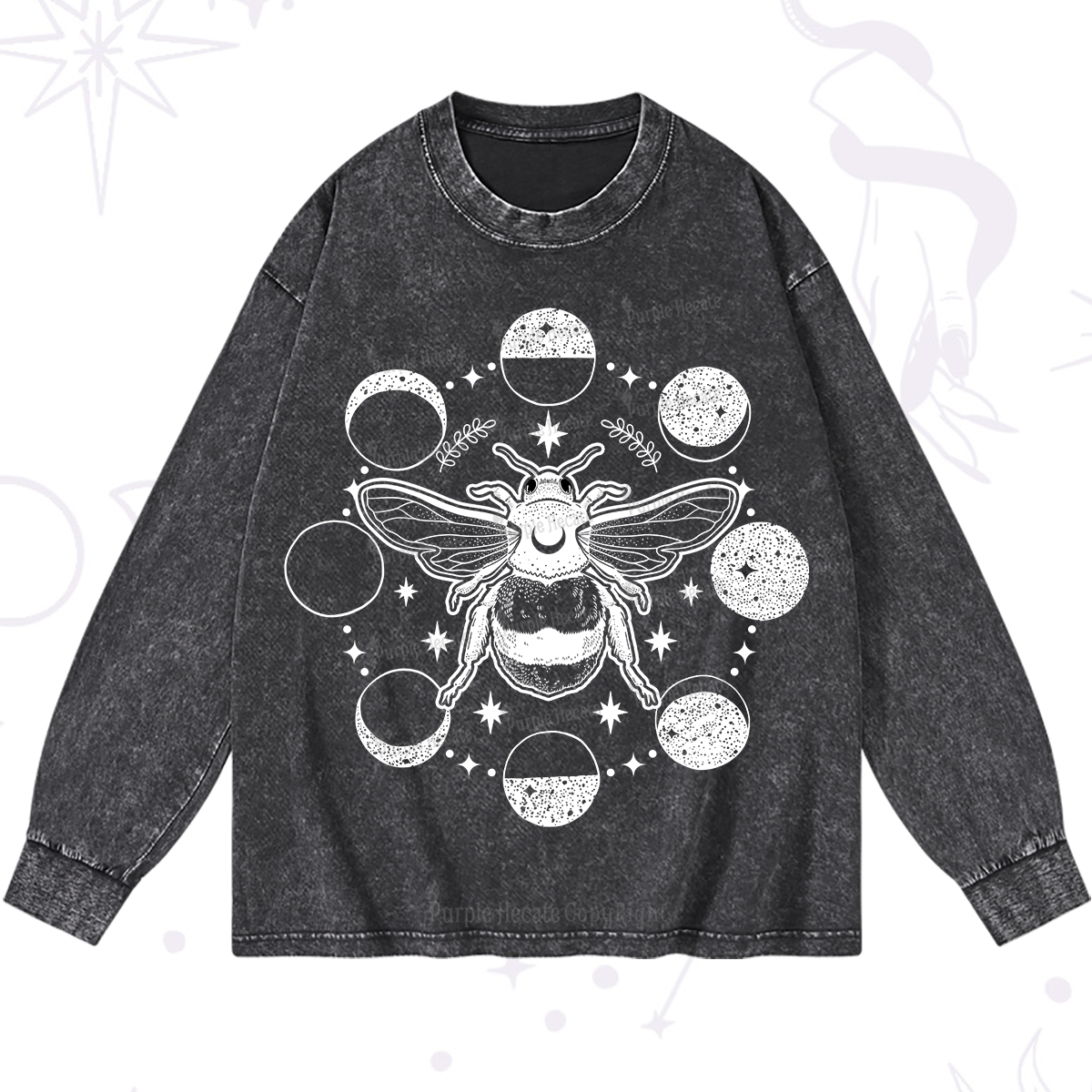 Purplehecate Moon Bee Washed Long Sleeve Shirt