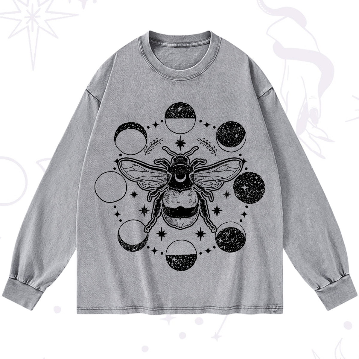 Purplehecate Moon Bee Washed Long Sleeve Shirt