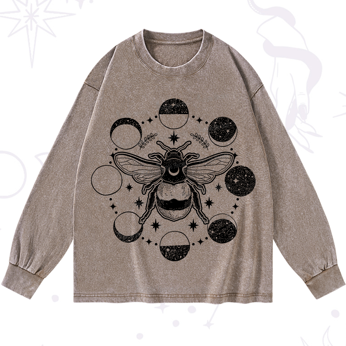 Purplehecate Moon Bee Washed Long Sleeve Shirt