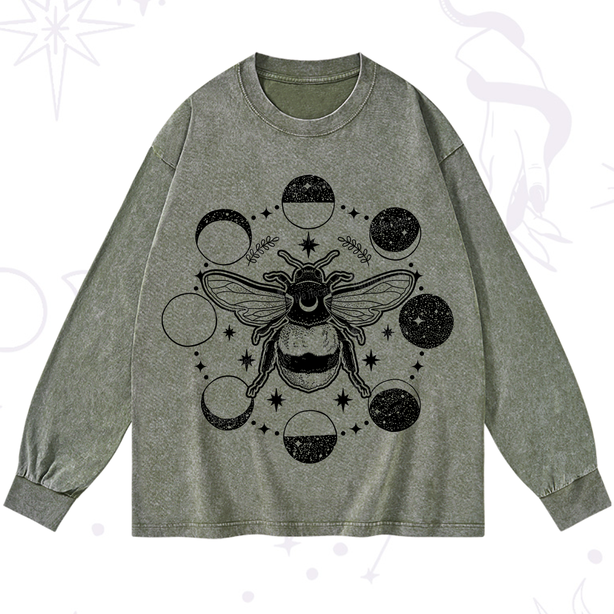 Purplehecate Moon Bee Washed Long Sleeve Shirt
